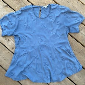 Lucky Brand Dusty Blue Peplum Flutter Top